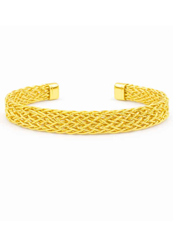 Bracelet Jonc Tressé Large Plaqué Or 18K – Diamètre 60 mm