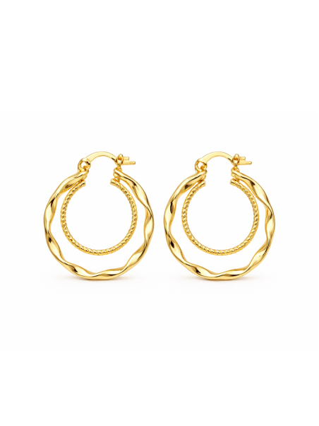 Boucles d’Oreilles Créoles Ondulées Plaqué Or 18K – Diamètre 25 mm