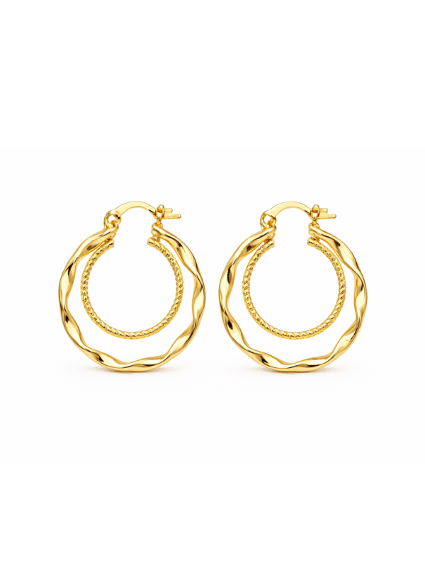 Boucles d’Oreilles Créoles Ondulées Plaqué Or 18K – Diamètre 25 mm