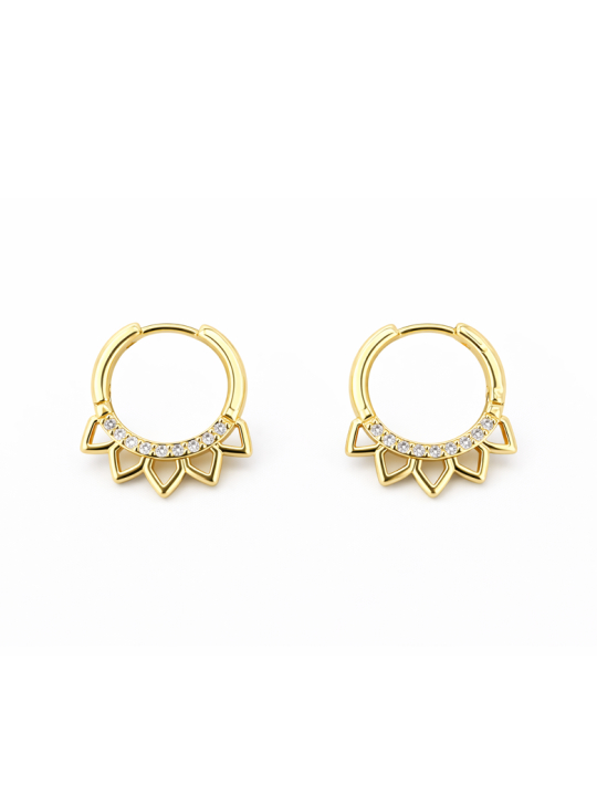Boucles d’Oreilles Créoles Soleil Plaqué Or 18K avec Zircons – Diamètre 20 mm