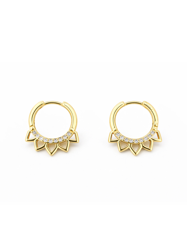 Boucles d’Oreilles Créoles Soleil Plaqué Or 18K avec Zircons – Diamètre 20 mm