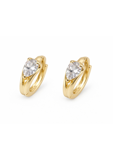 Boucles d’Oreilles Créoles Goutte Plaqué Or 18K avec Zircon – Diamètre 15 mm