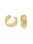Boucles d’Oreilles Créoles Motif Grec Zircon Plaqué Or 18K – Diamètre 20 mm