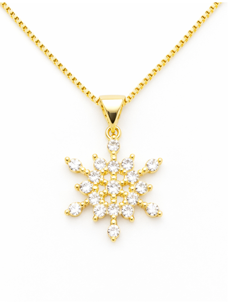 Collier Flocon Zircon Plaqué Or 18K – Chaîne 45 cm et Pendentif 20 mm