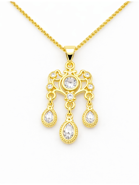 Collier Baroque Plaqué Or 18K – Pendentif 25 mm Cristaux & Chaîne 45 cm