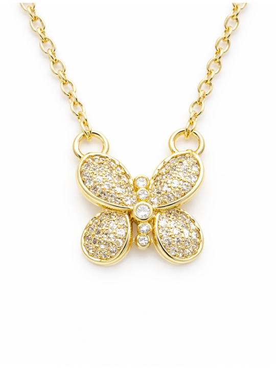 Collier Papillon Zircon Plaqué Or 18K – Chaîne 45 cm et Pendentif 15 mm