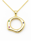 Collier Cercle Ondulé Plaqué Or 18K – Pendentif 20 mm Pierres Colorées & Chaîne 45 cm