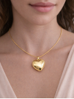 Collier Cœur Bombé Plaqué Or 18K – Pendentif 30 mm & Chaîne 45 cm