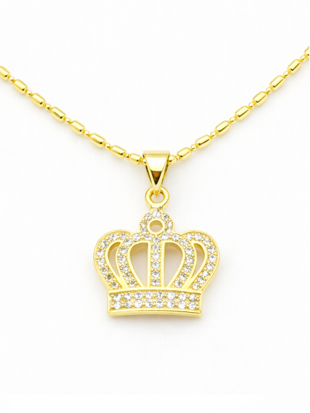 Collier Couronne Plaqué Or 18K – Pendentif 18 mm & Chaîne 45 cm