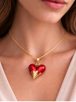 Collier Cœur Rouge Émaillé Plaqué Or 18K – Pendentif 30 mm & Chaîne 45 cm