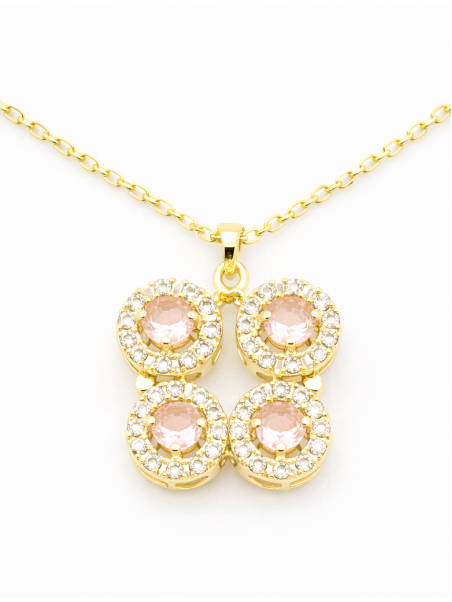 Collier Trèfle Rose Poudré Plaqué Or 18K – Pendentif 20 mm & Chaîne 45 cm