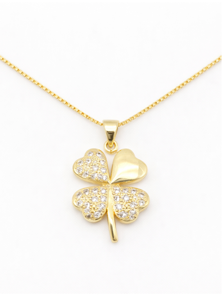 Collier Trèfle Porte-Bonheur Plaqué Or 18K – Pendentif 20 mm & Chaîne 45 cm