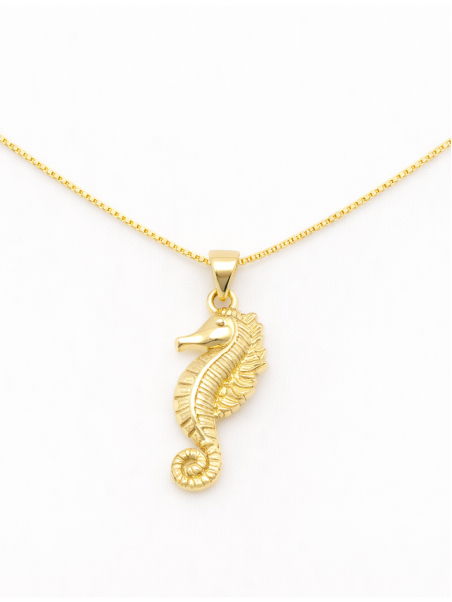 Collier Hippocampe Plaqué Or 18K – Pendentif Marin 20 mm & Chaîne 45 cm