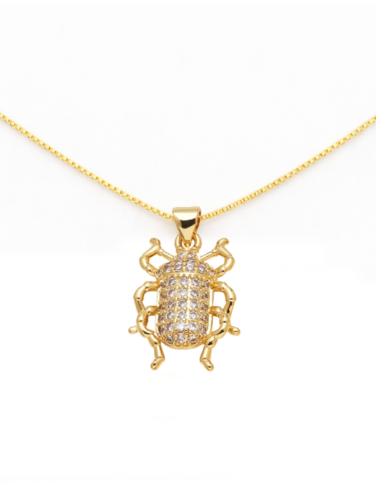 Collier Scarabée Plaqué Or 18K– Pendentif 20 mm & Chaîne 45 cm