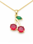 Collier Cerises Rouges Plaqué Or 18K – Pendentif 20 mm & Chaîne 45 cm