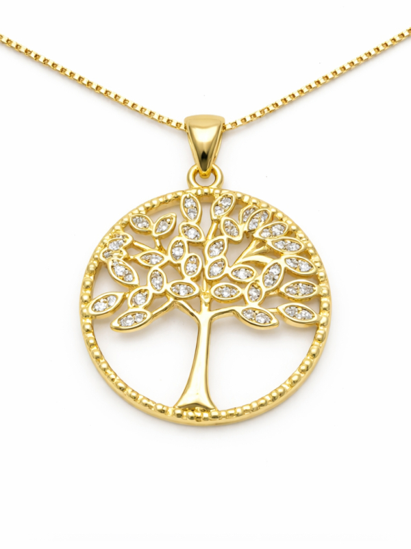 Collier Arbre de Vie Plaqué Or 18K – Pendentif 20 mm & Chaîne 45 cm