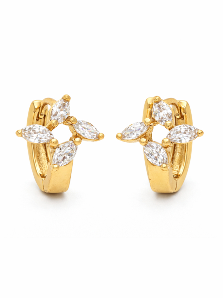 Boucles d’Oreilles Fleur Zircon Doré Plaqué Or