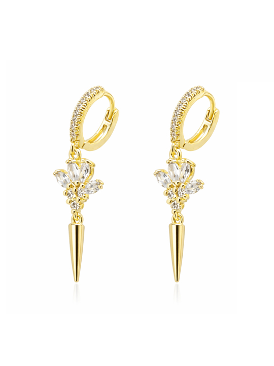 Boucles d’Oreilles Pendantes Fleur & Pointe Doré Plaqué Or