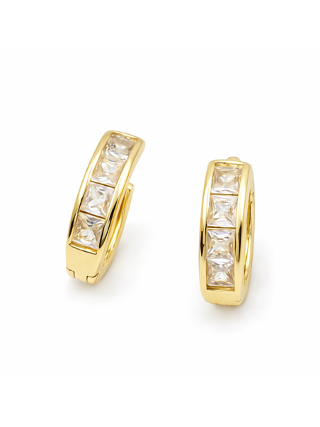 Boucles d’Oreilles Créoles Pavées Zirconium Doré en Plaqué Or