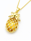 Collier Ananas Zircon Doré Plaqué Or 18K – Pendentif 27 mm