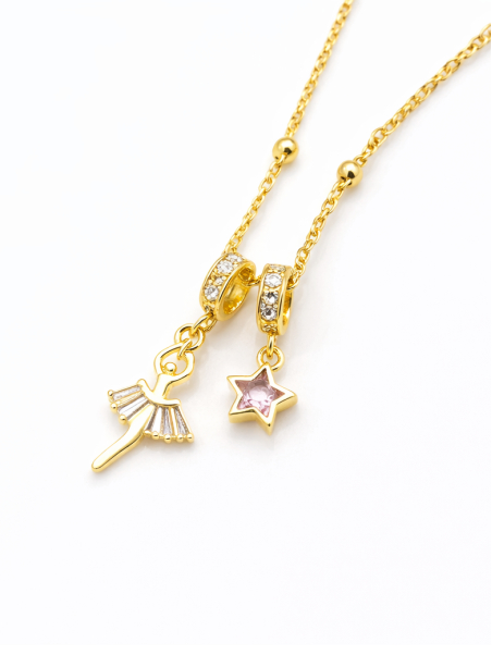 Collier Ange & Étoile Rose Doré Plaqué Or 18K – Pendentif 30 mm
