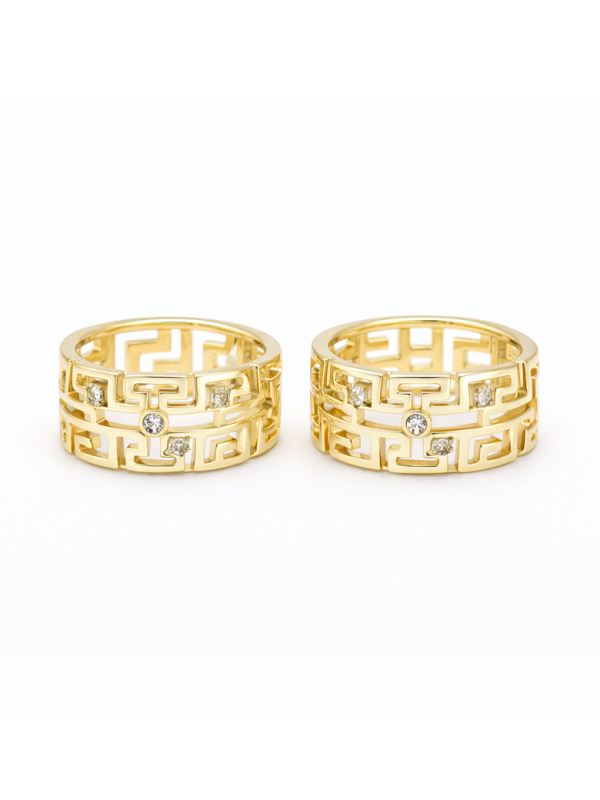 Créoles Motif Grec Zircon Dorées Plaqué Or 18K – Diamètre 15 mm