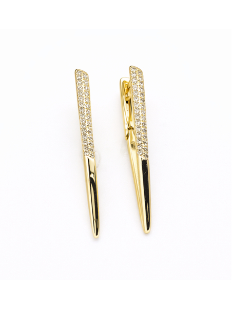 Boucles d’Oreilles Longues Zircon Dorées Plaqué Or 18K – Hauteur 40 mm