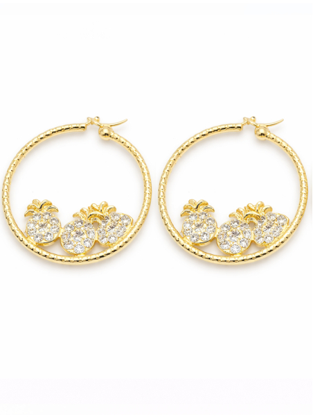 Créoles Ananas Zircon Dorées Plaqué Or 18K – Diamètre 40 mm
