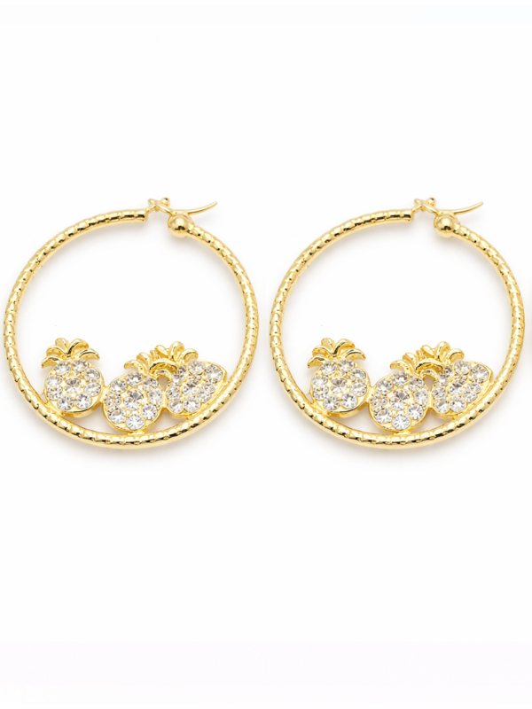 Créoles Ananas Zircon Dorées Plaqué Or 18K – Diamètre 40 mm