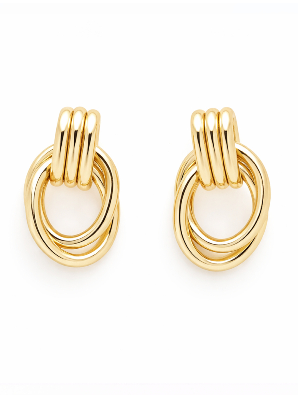 Boucles d’Oreilles Anneaux Entrelacés Dorées Plaqué Or 18K – Hauteur 30 mm
