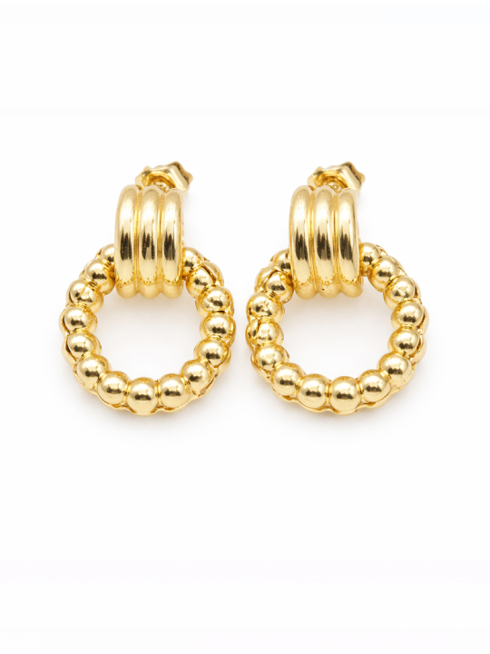 Boucles d’Oreilles Perles & Anneaux Dorées Plaqué Or 18K – Diamètre 20 mm