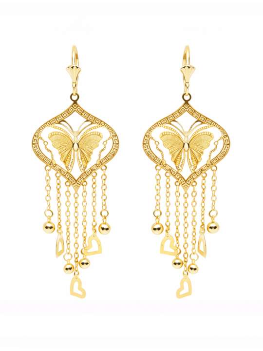 Boucles d’Oreilles Papillon Pendantes Dorées Plaqué Or 18K – Hauteur 45 mm