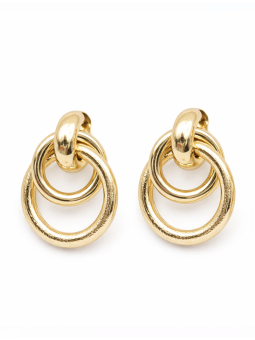 Boucles d’Oreilles Doubles Anneaux Texturés Dorées Plaqué Or 18K – Diamètre 35 mm